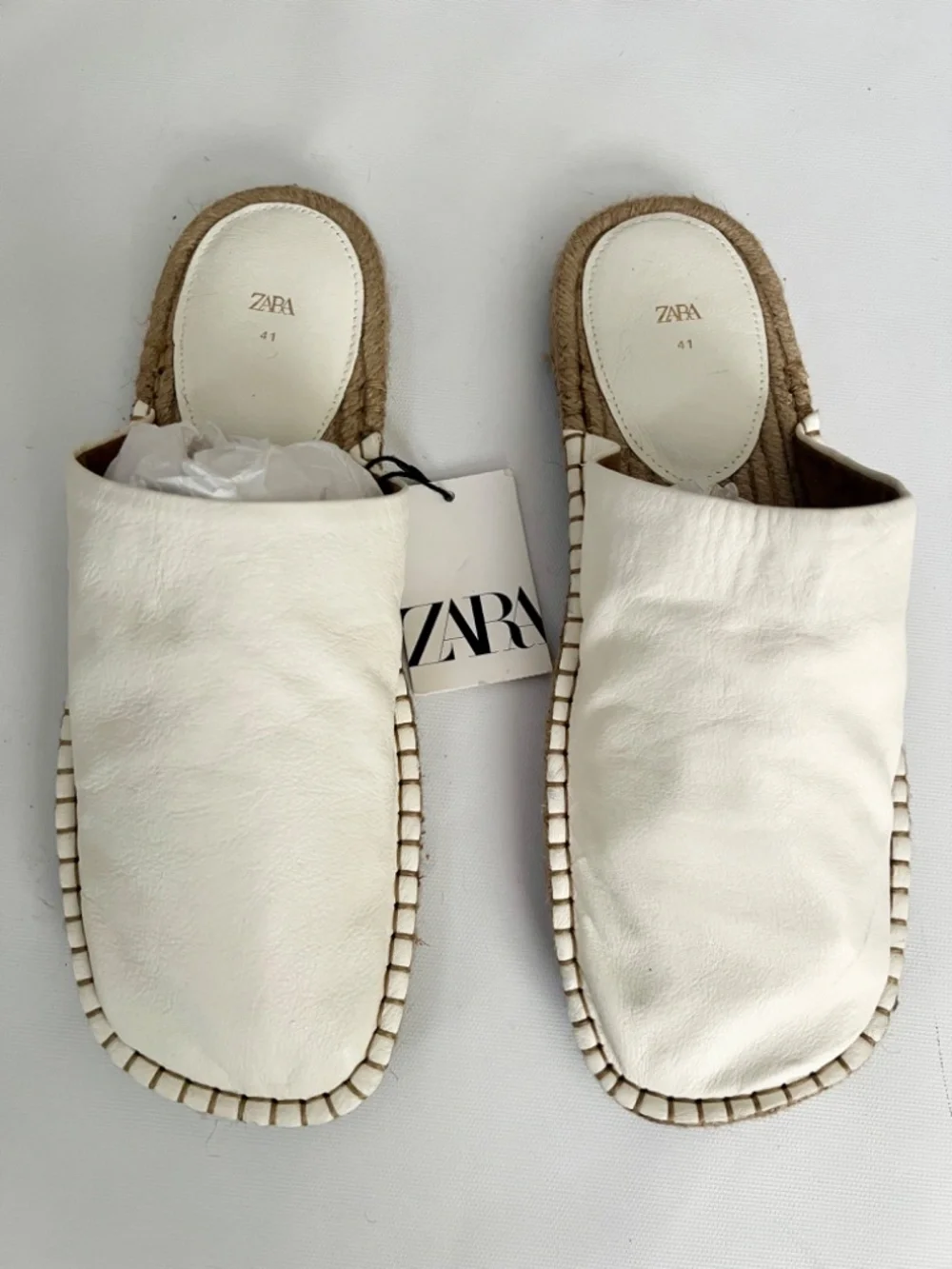 ZARA WHITE LEATHER OPEN BACK ESPADRILLES